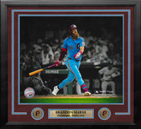 Brandon Marsh Home Run Philadelphia Phillies 11" x 14" Framed Throwback Blackout Photo - Dynasty Sports & Framing 