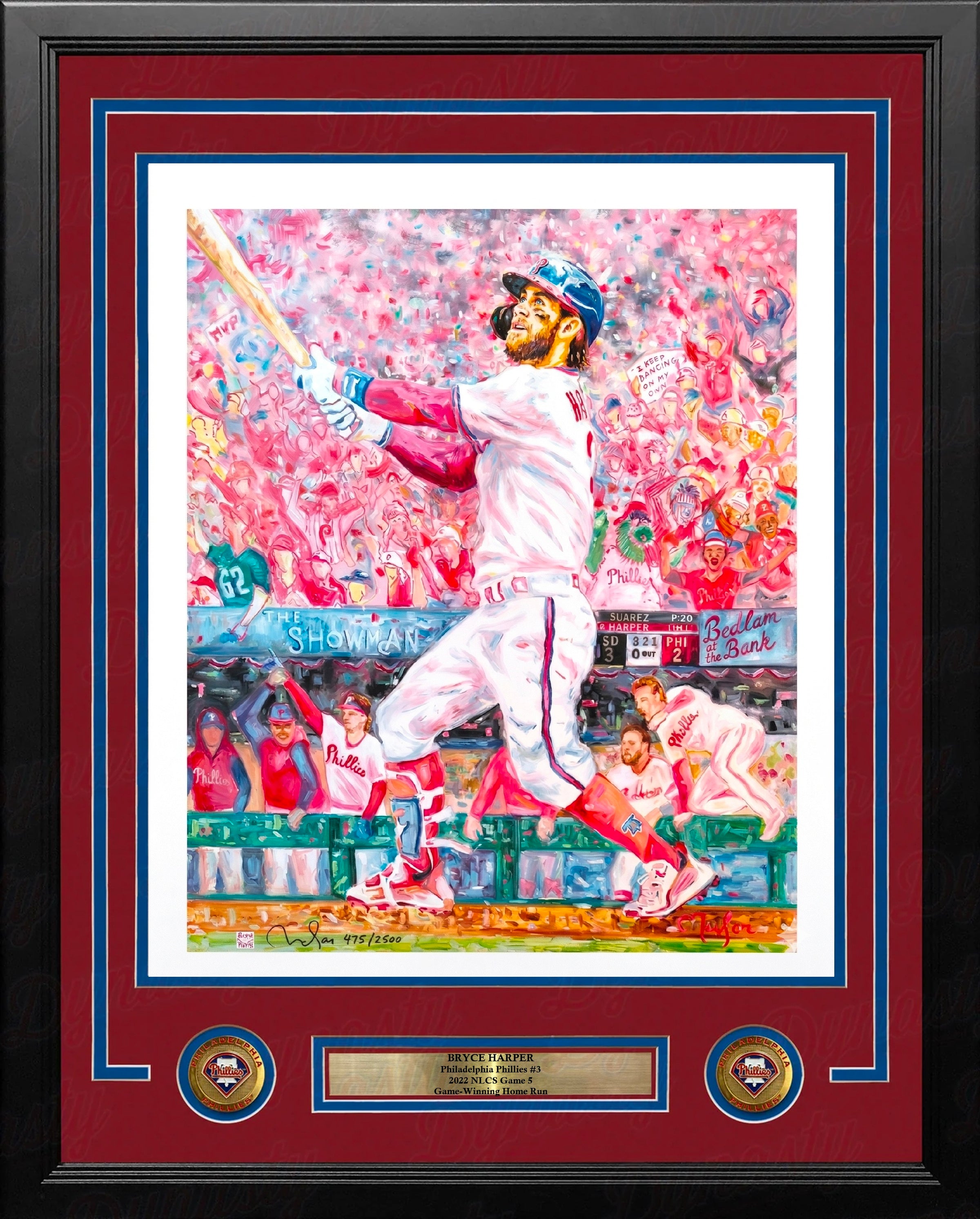 Bryce Harper '22 NLCS Game 5 HR Philadelphia Phillies 24x32 Framed Perry Milou Print Limited to 2500