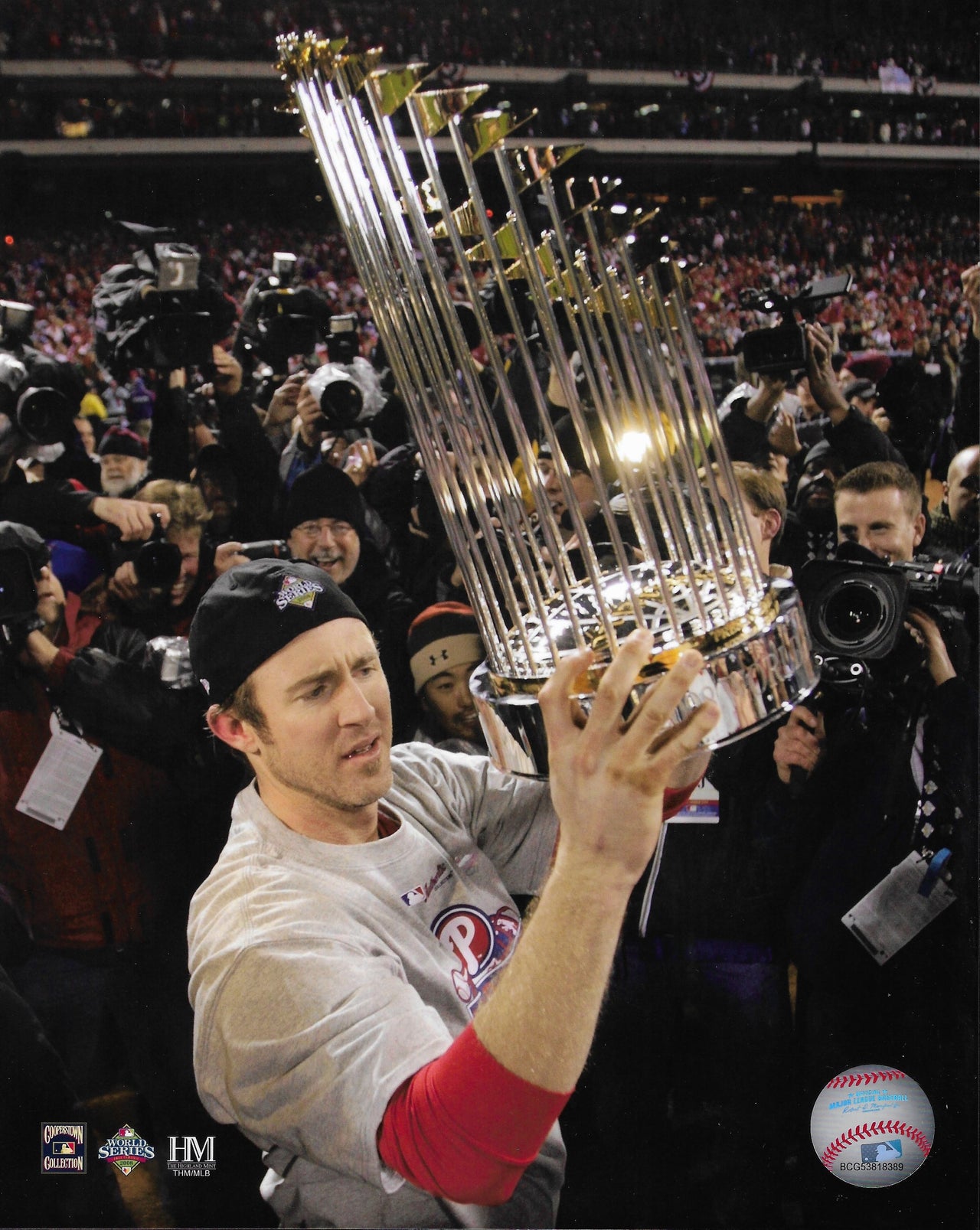 Chase Utley World Series Trophy Philadelphia Phillies 11" x 14" Baseball Photo