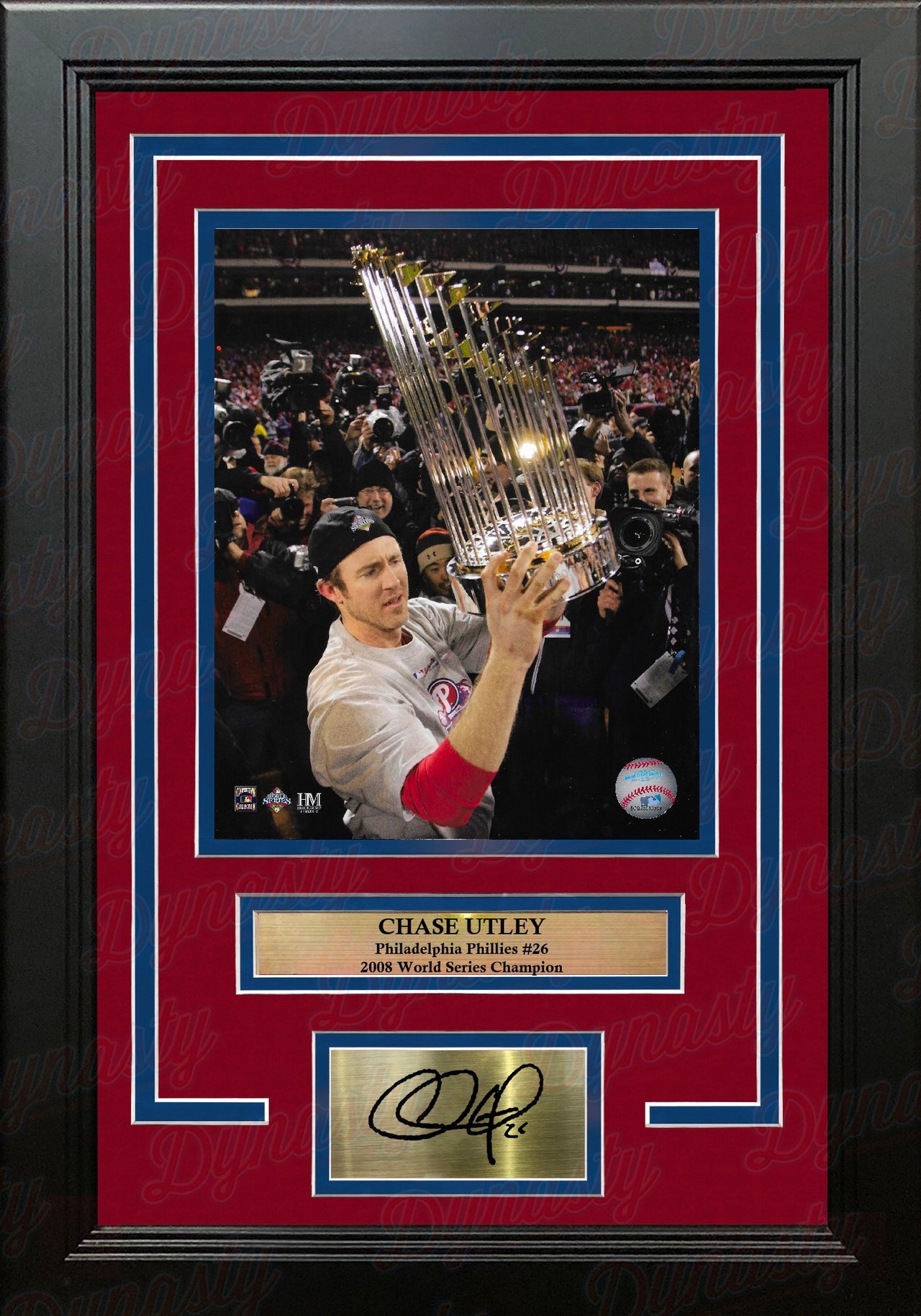 Chase Utley Philadelphia Phillies World Series Trophy 11x14 Framed Photo with Engraved Autograph