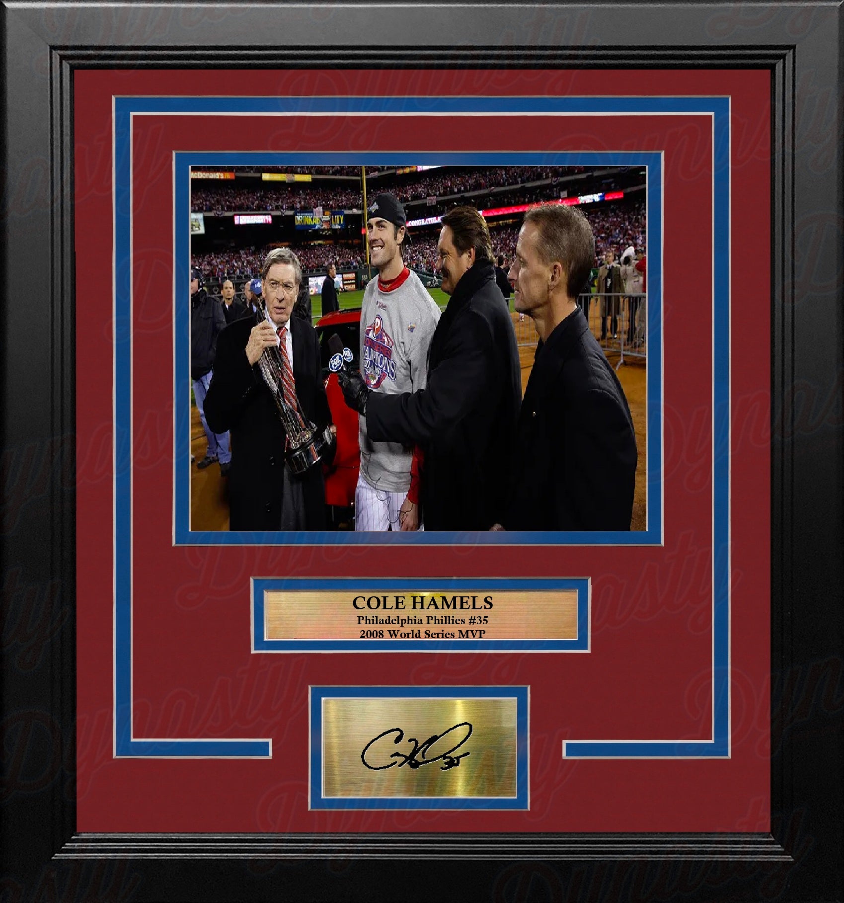 Cole Hamels Trophy Philadelphia Phillies 8x10 Framed Baseball Photo with Engraved Autograph