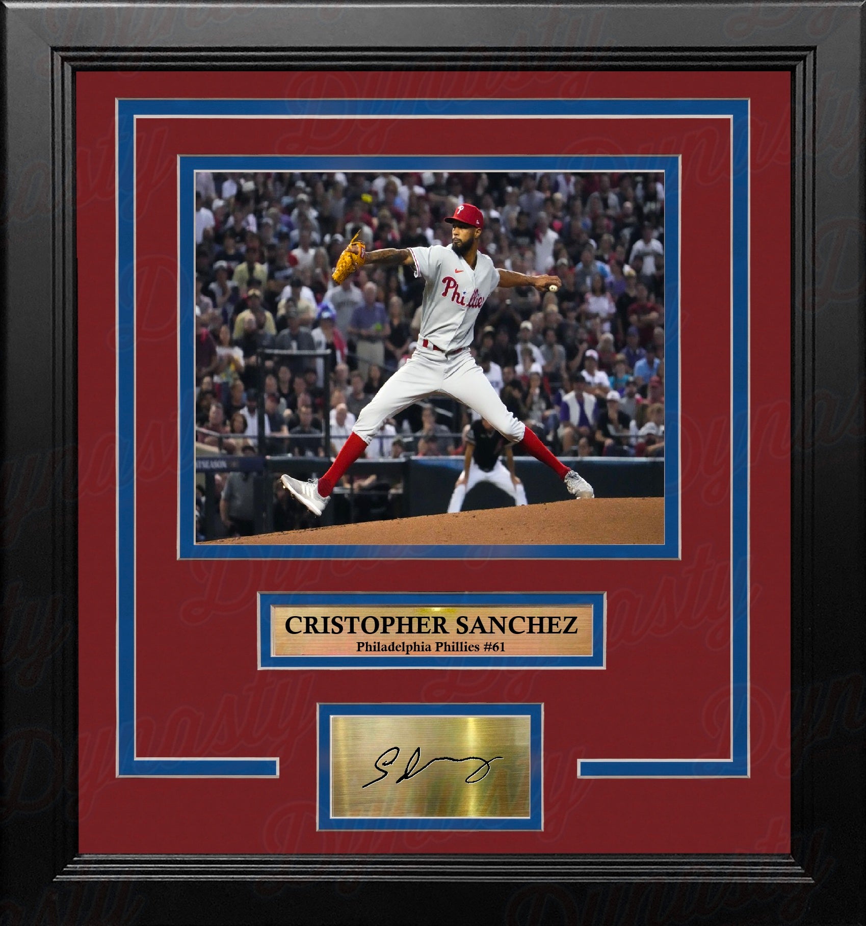 Cristopher Sanchez Action Philadelphia Phillies 8x10 Framed Baseball Photo with Engraved Autograph