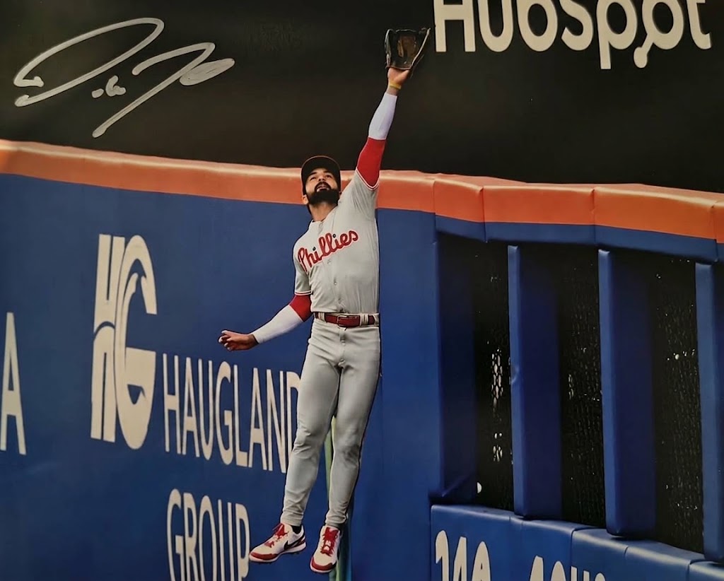 Derek Hill Wall Catch Philadelphia Phillies Autographed 8" x 10" Baseball Photo