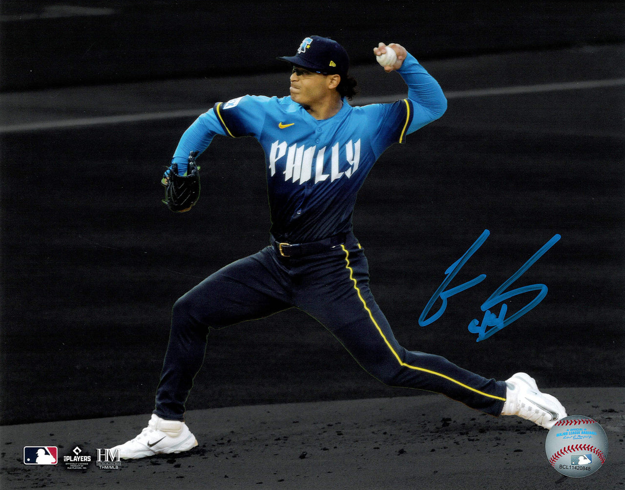 Jesus Luzardo City Connect Blackout Philadelphia Phillies Autographed 16" x 20" Baseball Photo