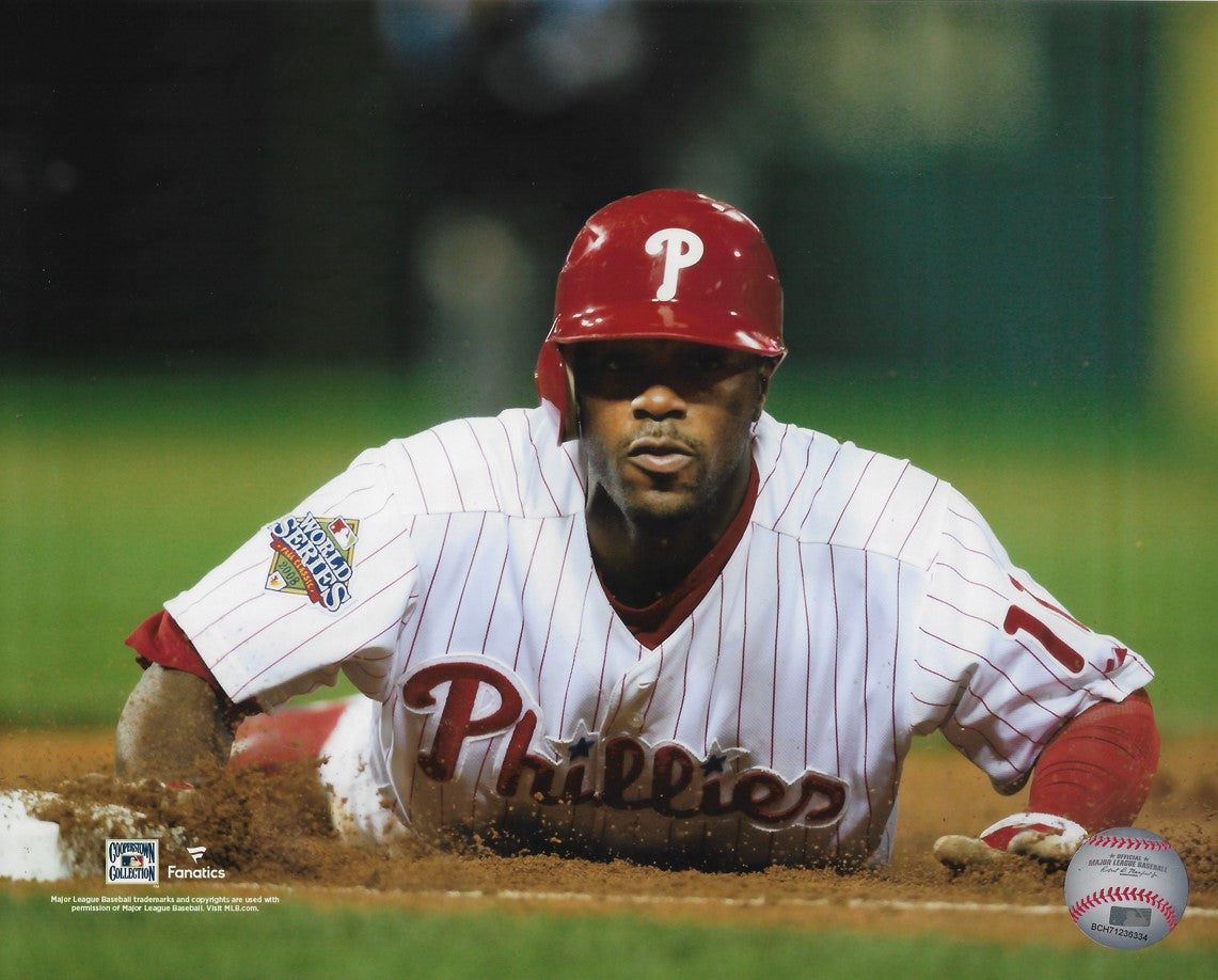 Jimmy Rollins 2008 World Series Slide Philadelphia Phillies 8" x 10" Baseball Photo