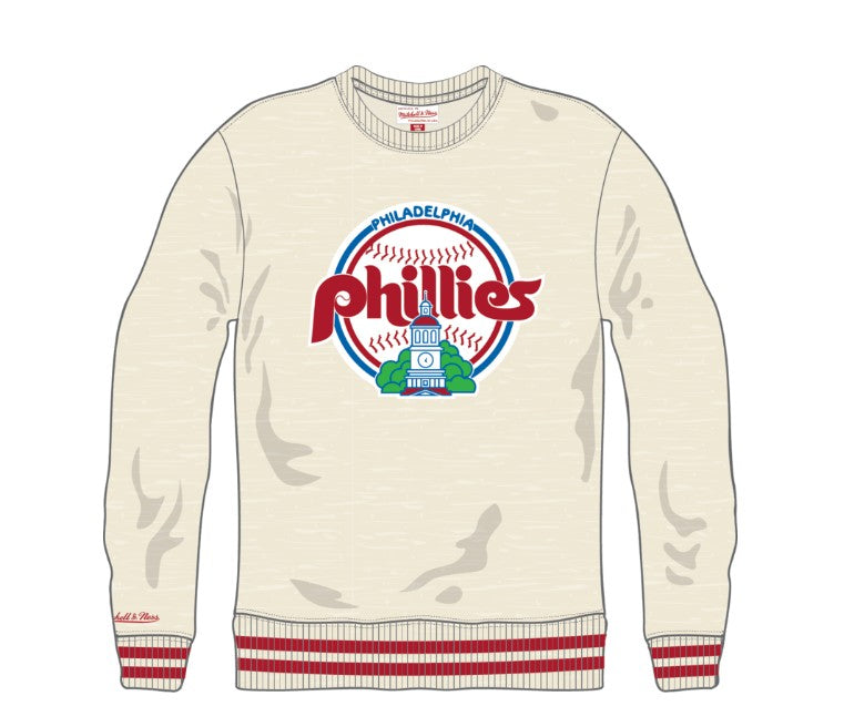 Philadelphia Phillies Mitchell & Ness Cream Vintage Logo Crew Sweatshirt