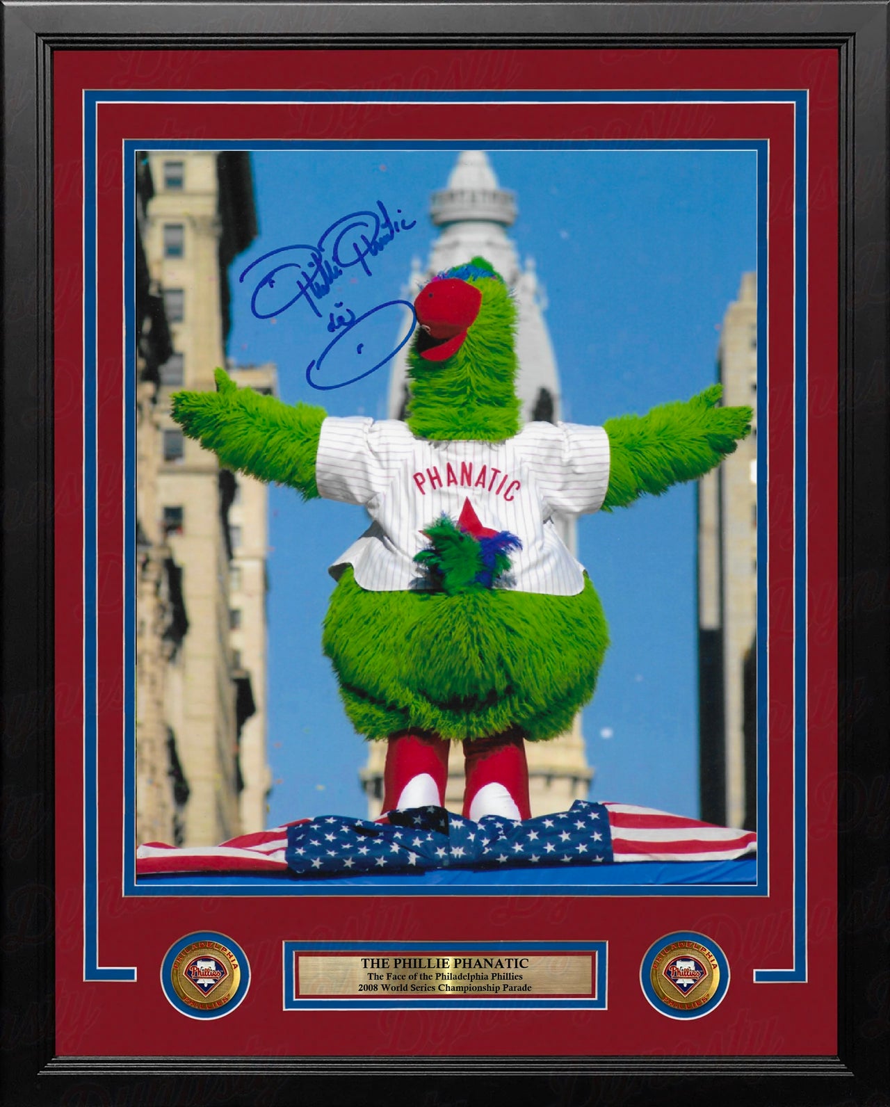 Phillie Phanatic Tom Burgoyne 2008 World Series Parade Autographed 11" x 14" Framed Baseball Photo
