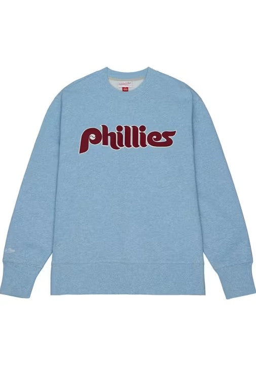 Philadelphia Phillies Mitchell & Ness Powder Blue Vintage Logo Playoff Win 2.0 Fleece Pullover Sweatshirt