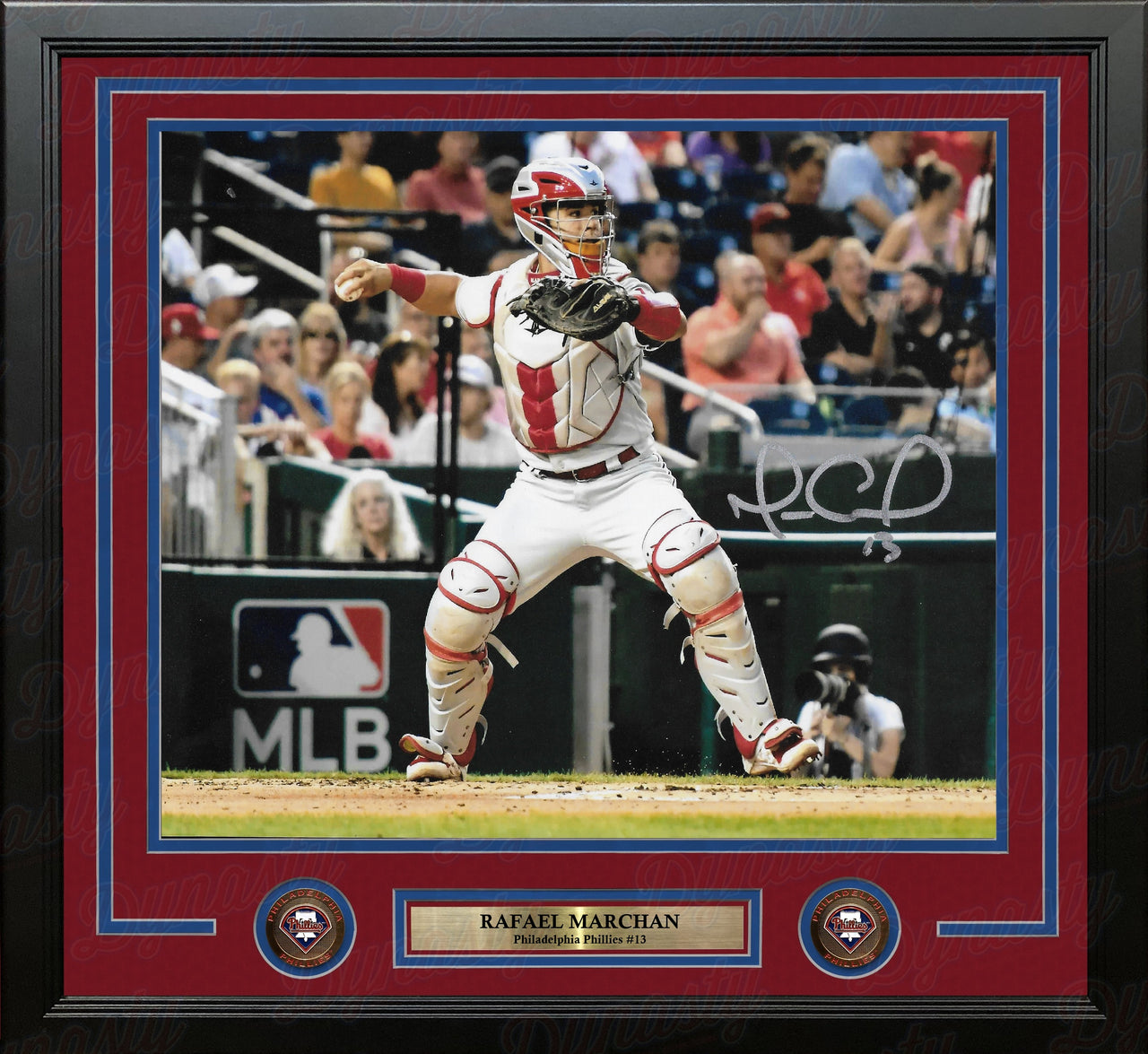 Rafael Marchan Catching Action Philadelphia Phillies Autographed 11" x 14" Framed Baseball Photo
