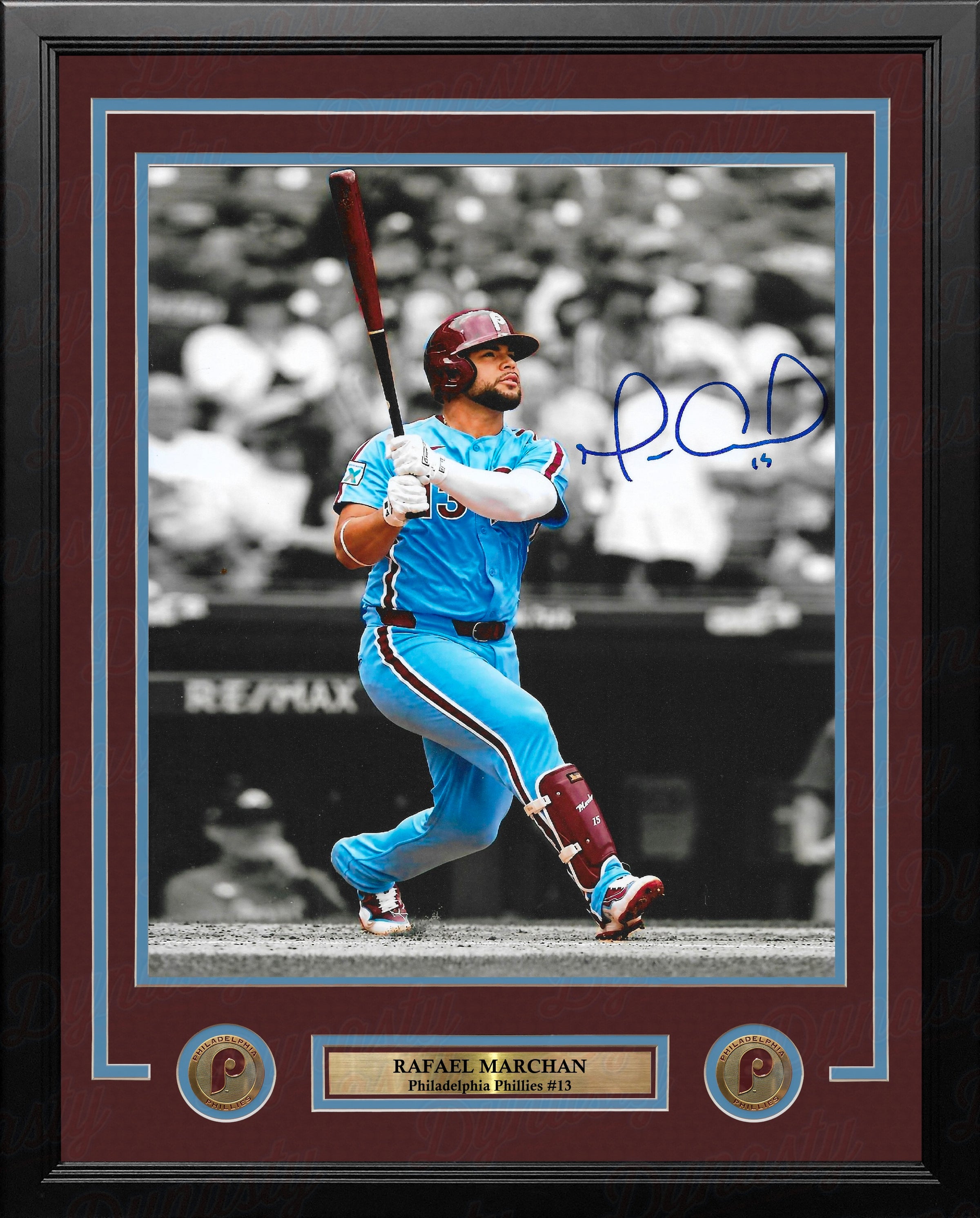 Rafael Marchan Throwback Swing Philadelphia Phillies Autographed Framed Baseball Photo