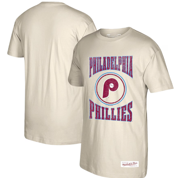 Philadelphia Phillies Mitchell & Ness Arched Throwback Logo T-Shirt - Cream