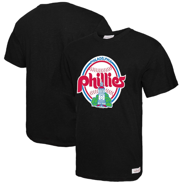 Philadelphia Phillies Mitchell & Ness Throwback Logo Slub T-Shirt - Black
