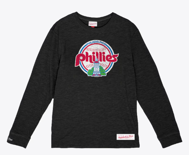Philadelphia Phillies Mitchell & Ness Throwback Long Sleeve Shirt - Black