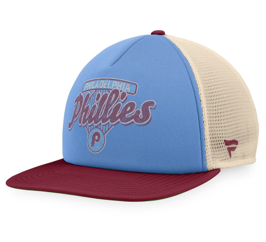 Philadelphia Phillies Cooperstown Collection Talley Foam Trucker Snapback Hat - Light Blue/Burgundy