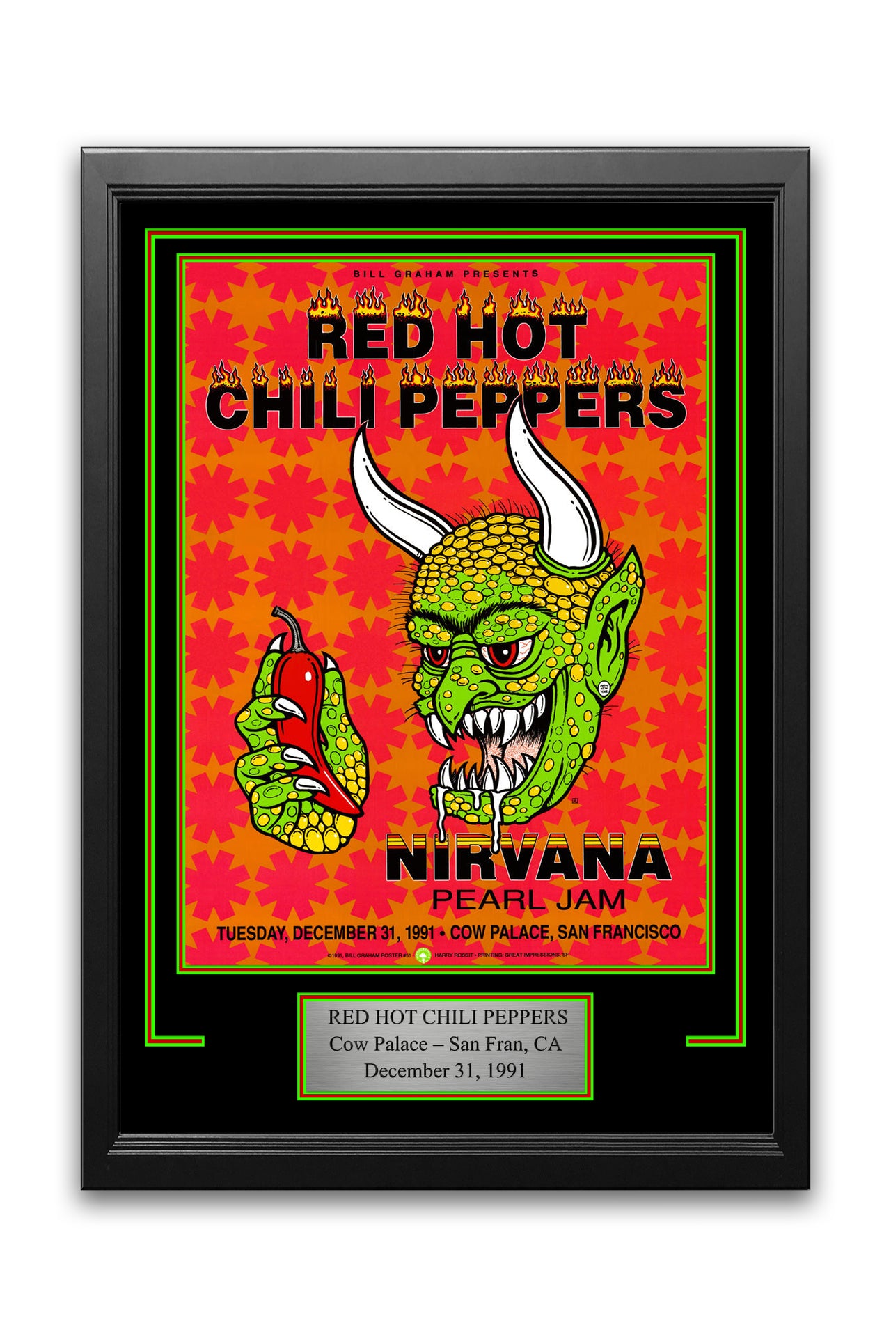 Red Hot Chili Peppers Cow Palace 1991 Concert Poster Frame Kit