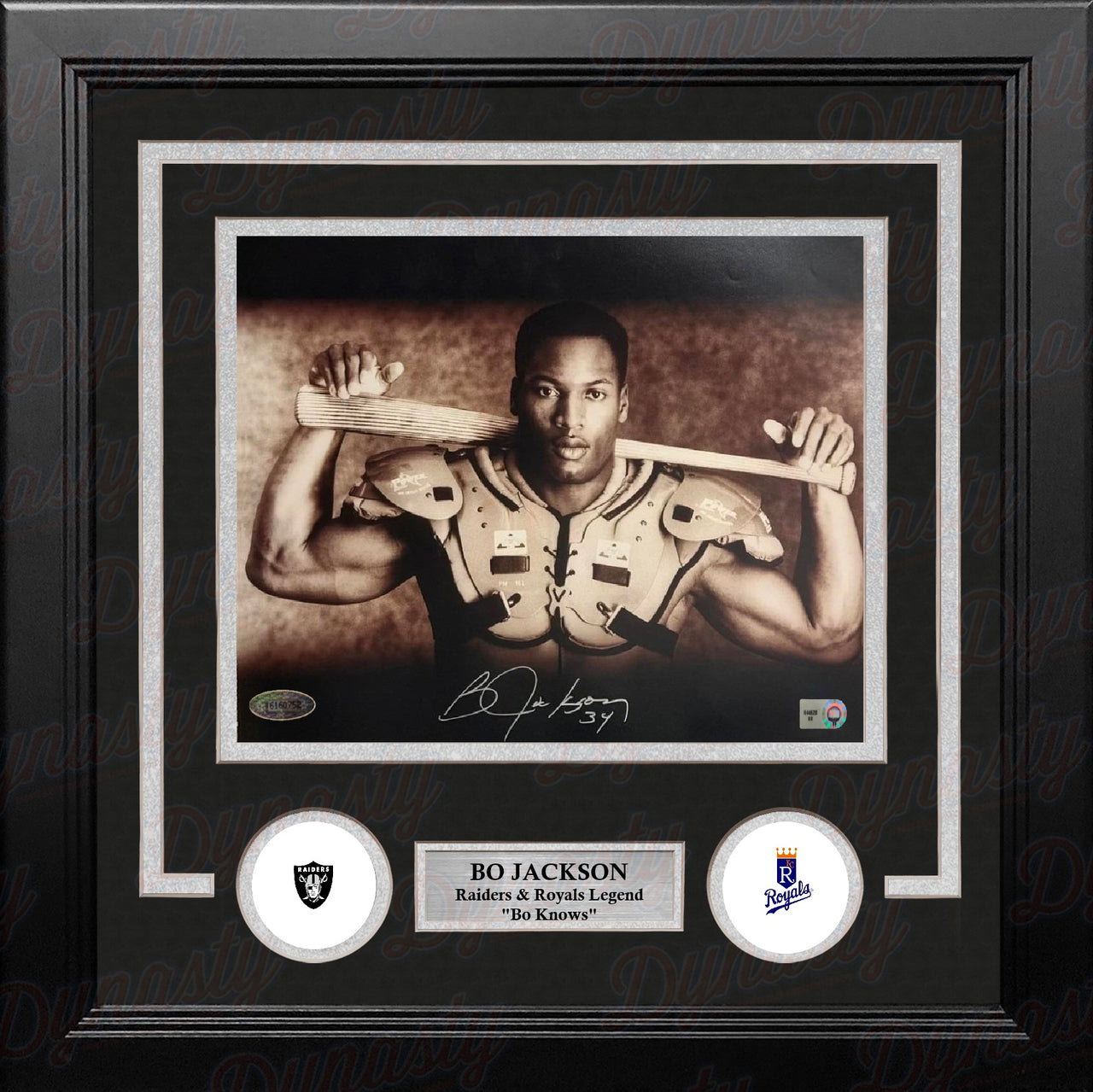 Bo Jackson Shoulderpads & Bat Autographed 8" x 10" Framed Photo