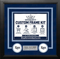 Tampa Bay Rays Custom MLB Baseball Picture Frame Kit with Navy Blue Matting, Powder Blue Trim, a Silver Nameplate, and Rays logos