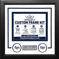 Tampa Bay Rays Custom MLB Baseball Picture Frame Kit with White Matting, Navy Blue Trim, a Silver Nameplate, and Rays logos