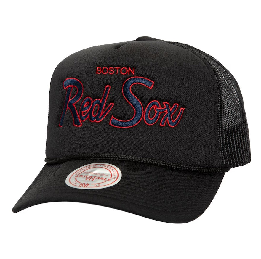 Boston Red Sox Mitchell & Ness Script Trucker Adjustable Hat - Black