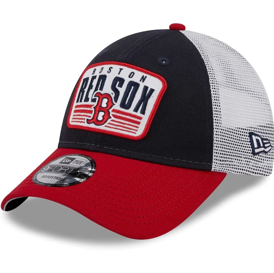 Boston Red Sox New Era Youth Patch Trucker 9FORTY Snapback Hat - Navy - Dynasty Sports & Framing 