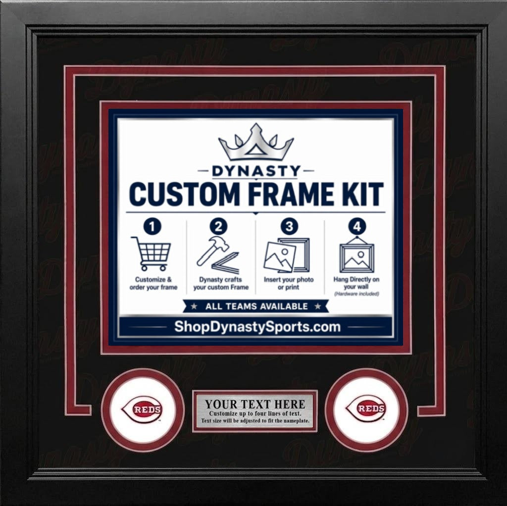Cincinnati Reds Custom MLB Baseball Picture Frame Kit with Black Matting, Red Trim, a Silver Nameplate, and Reds logos