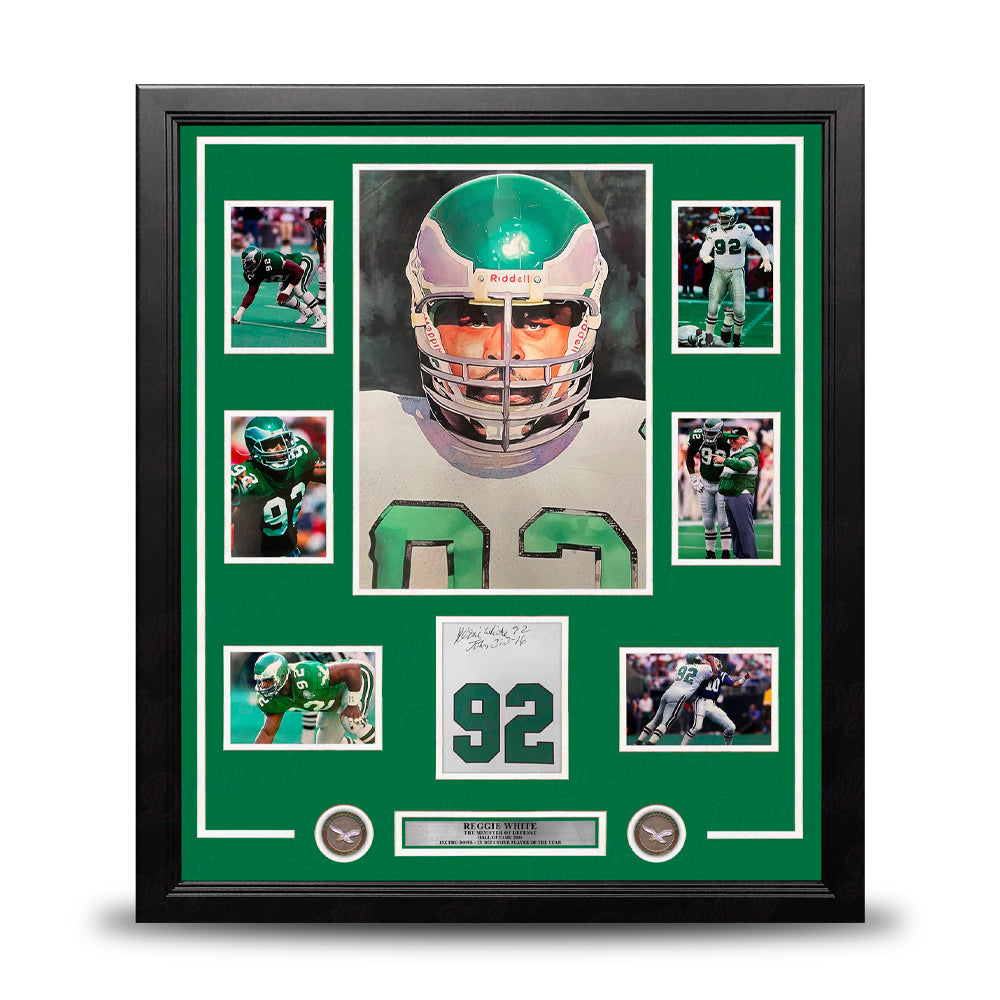 Reggie White Philadelphia Eagles Framed Football Collage with Autographed #92 Photo