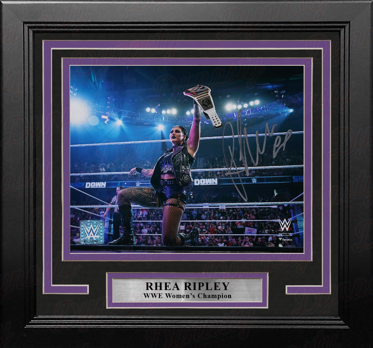 Rhea Ripley Holds Up the Championship Belt Autographed 8" x 10" Framed WWE Wrestling Photo