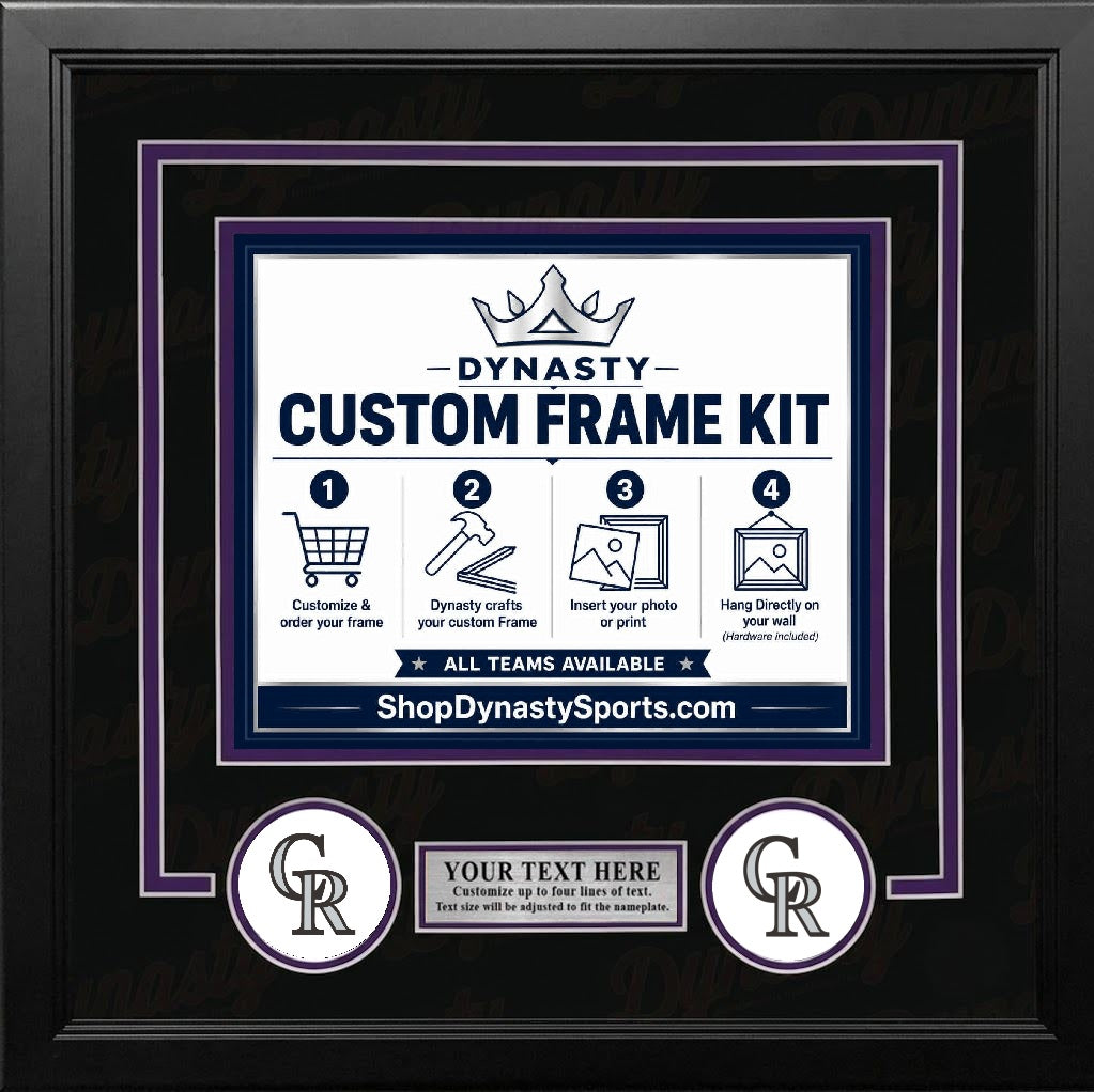 Colorado Rockies Custom MLB Baseball Picture Frame Kit with Black Matting, Purple Trim, a Silver Nameplate, and Rockies logos