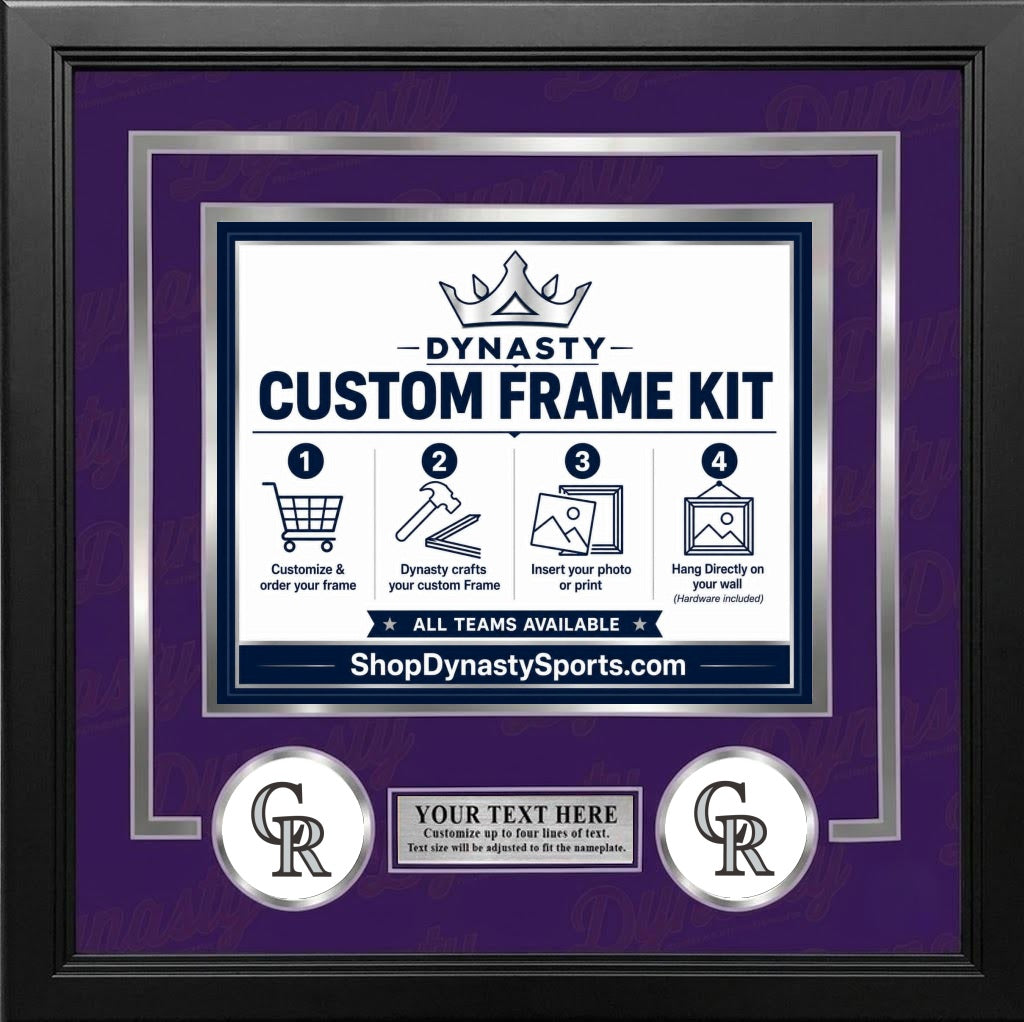 Colorado Rockies Custom MLB Baseball Picture Frame Kit with Purple Matting, Silver Trim, a Silver Nameplate, and Rockies logos