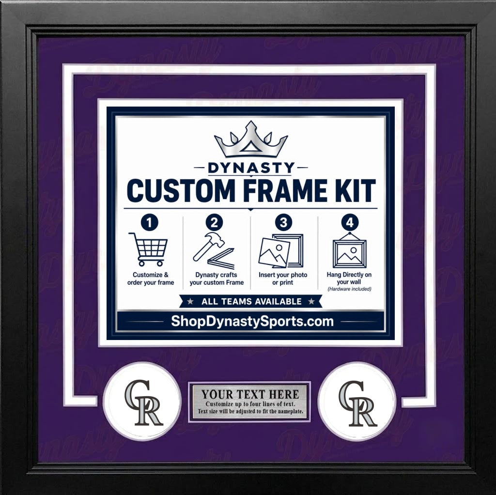 Colorado Rockies Custom MLB Baseball Picture Frame Kit with Purple Matting, White Trim, a Silver Nameplate, and Rockies logos