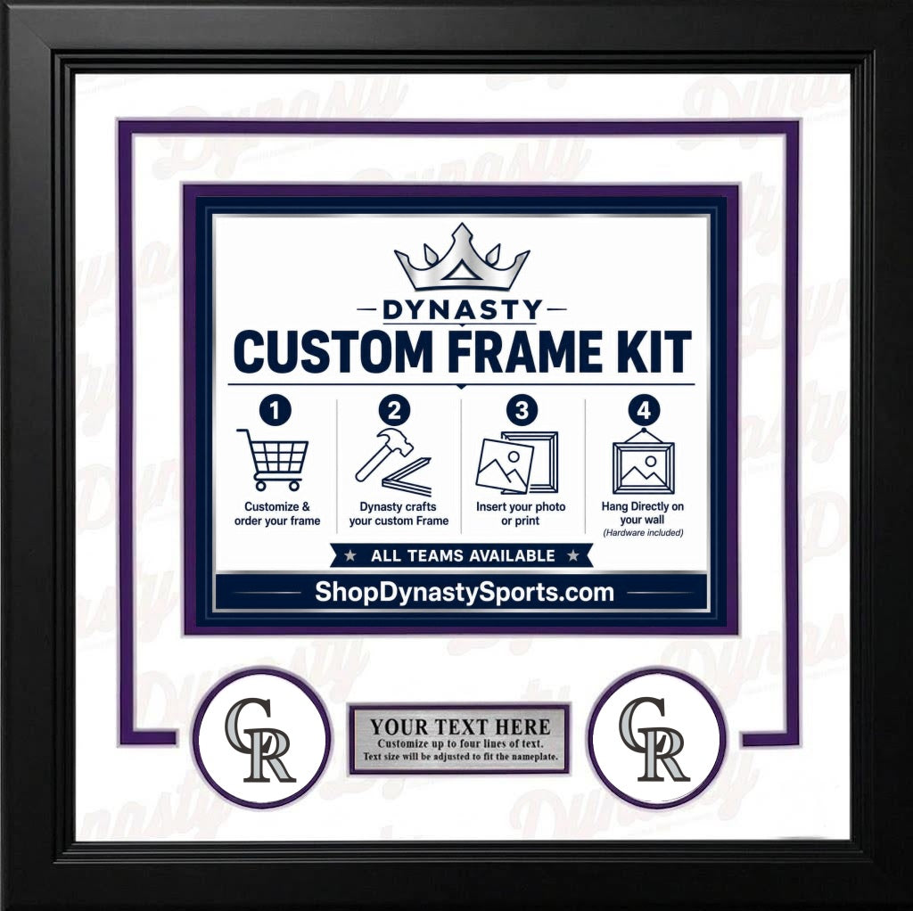 Colorado Rockies Custom MLB Baseball Picture Frame Kit with White Matting, Purple Trim, a Silver Nameplate, and Rockies logos