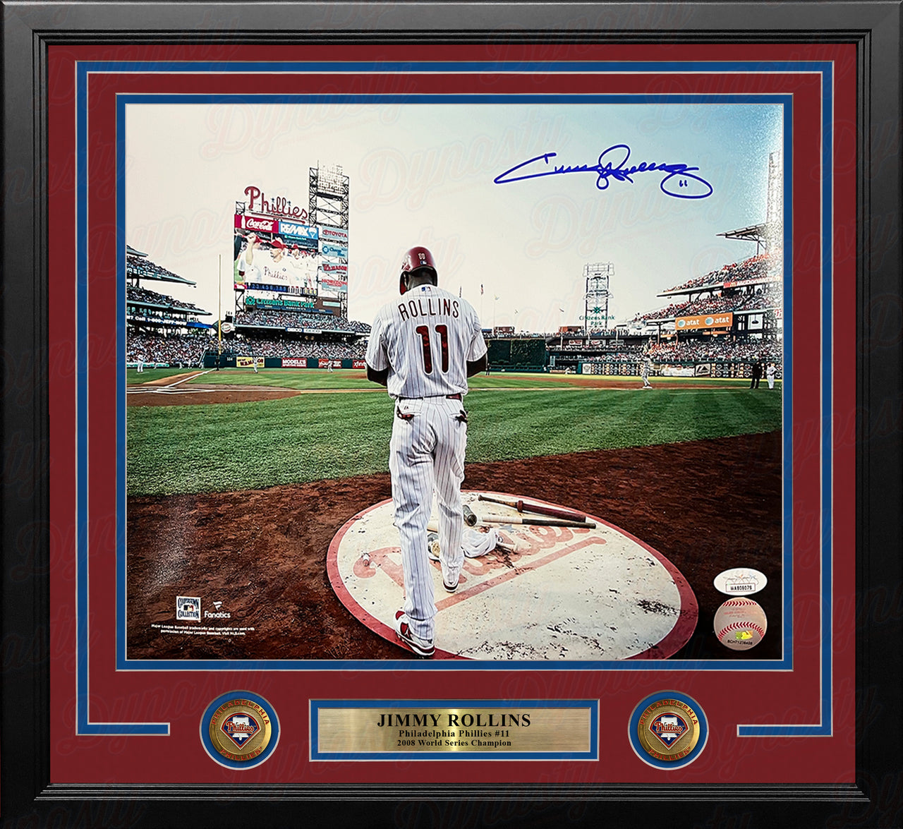 Jimmy Rollins Waits On Deck Autographed Philadelphia Phillies 11x14 Framed Baseball Photo - Dynasty Sports & Framing 