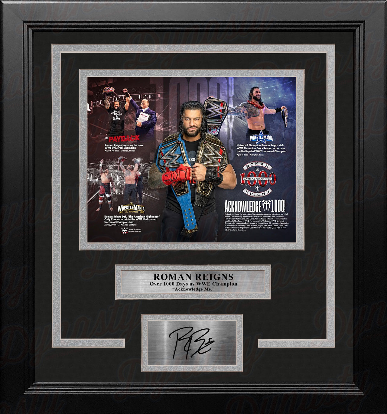 Roman Reigns 1000 Days as Champion 8x10 Framed WWE Wrestling Collage Photo with Engraved Autograph