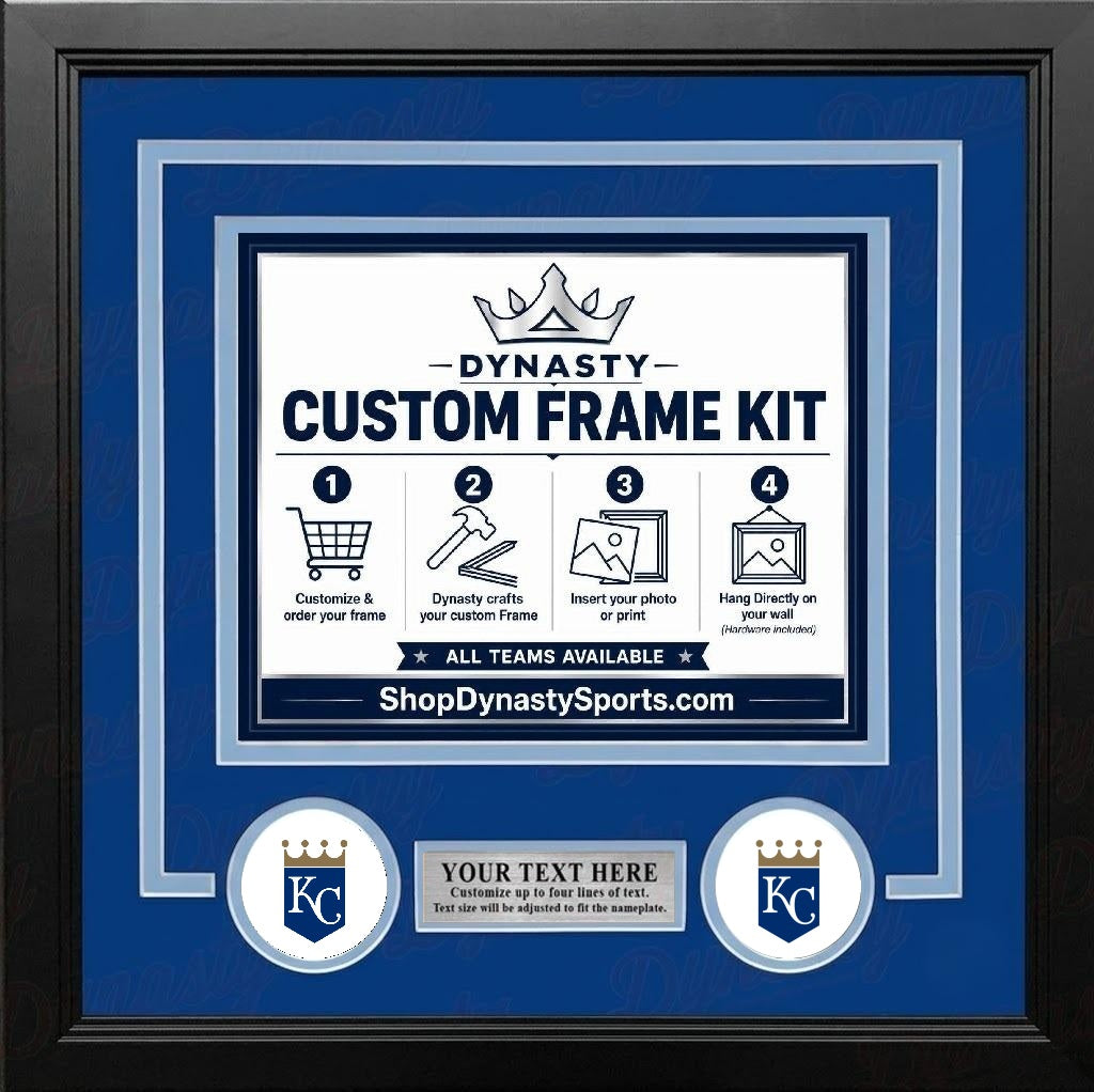 Kansas City Royals Custom MLB Baseball Picture Frame Kit with Blue Matting, Powder Blue Trim, a Silver Nameplate, and Royals logos