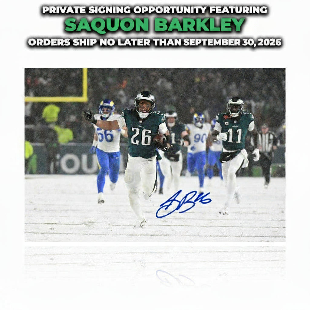 Saquon Barkley Autographed Snow Bowl Playoff Photo | Pre-Sale Opportunity - Dynasty Sports & Framing 