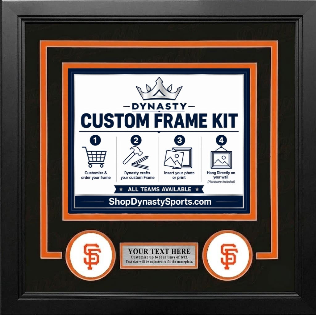 San Francisco Giants Custom MLB Baseball Picture Frame Kit with Black Matting, Orange Trim, a Silver Nameplate, and Giants logos