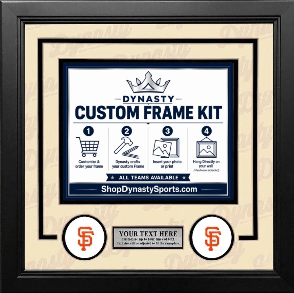 San Francisco Giants Custom MLB Baseball Picture Frame Kit with Cream Matting, Black Trim, a Silver Nameplate, and Giants logos