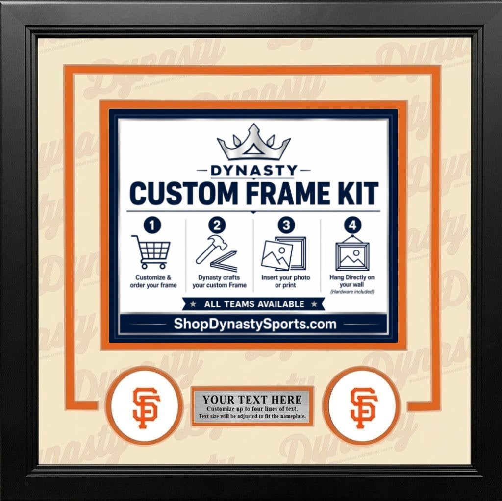 San Francisco Giants Custom MLB Baseball Picture Frame Kit with Cream Matting, Orange Trim, a Silver Nameplate, and Giants logos