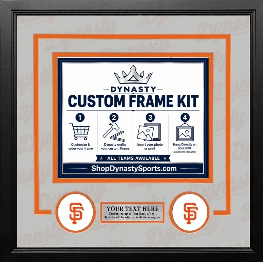 San Francisco Giants Custom MLB Baseball Picture Frame Kit with Gray Matting, Orange Trim, a Silver Nameplate, and Giants logos