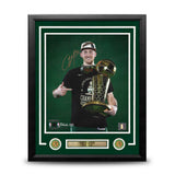 Sam Hauser 2024 NBA Trophy Autographed Boston Celtics 11" x 14" Framed Championship Photo - Dynasty Sports & Framing 