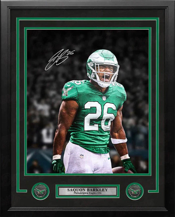 Saquon Barkley Kelly Green Blackout Philadelphia Eagles Autographed 16" x 20" Framed Photo