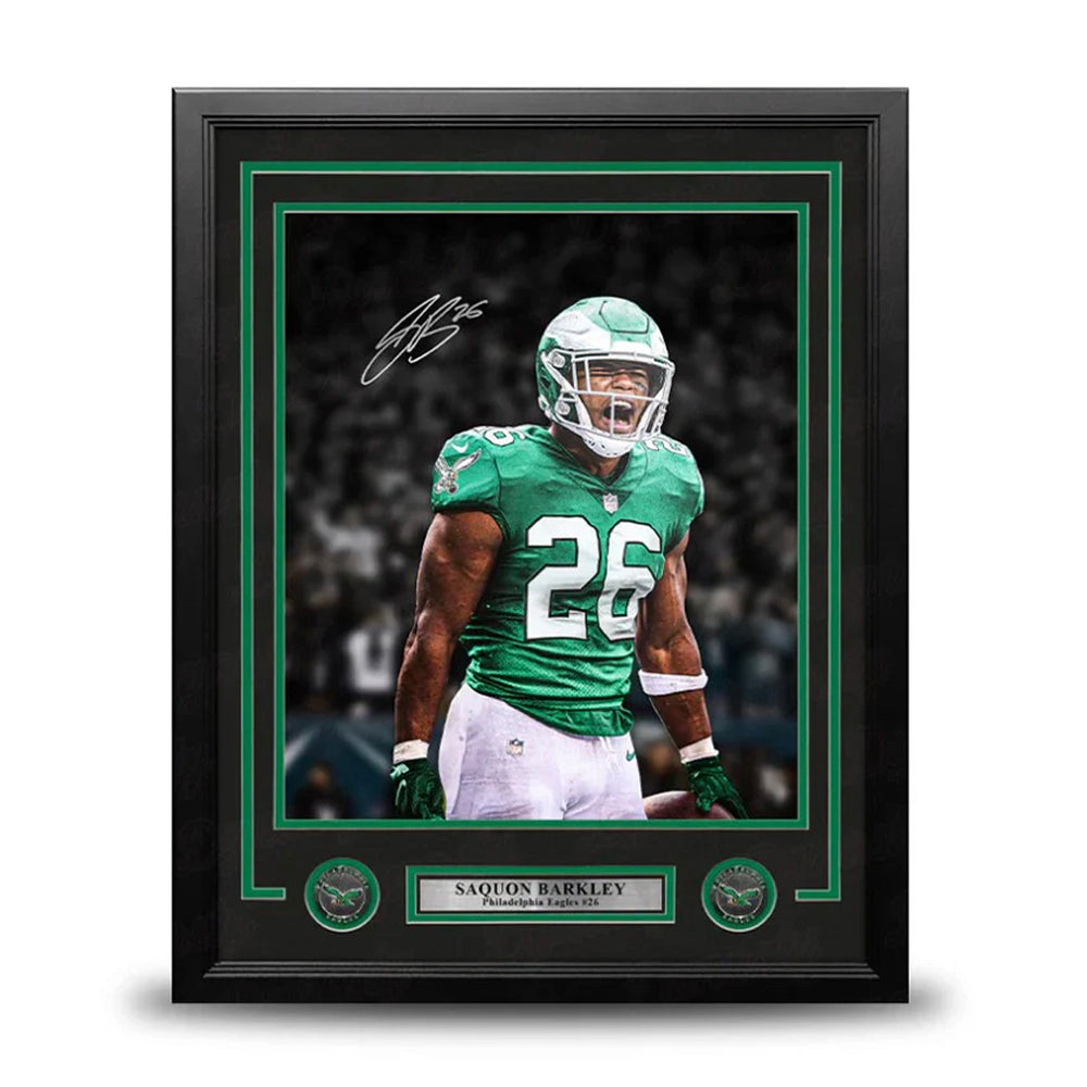 Saquon Barkley Kelly Green Blackout Philadelphia Eagles Autographed 16" x 20" Framed Photo