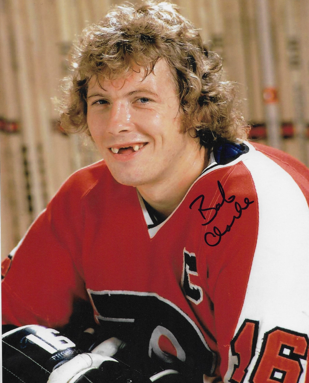 Bob Clarke Toothless Smile Philadelphia Flyers Autographed 11" x 14" Hockey Photo