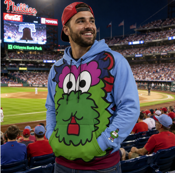 Philadelphia Phillies Throwback Phanatic Big Logo Cropped Mascot Hoodie