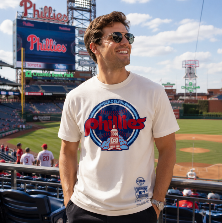 Philadelphia Phillies Freedom Mitchell & Ness Throwback T-Shirt- Cream