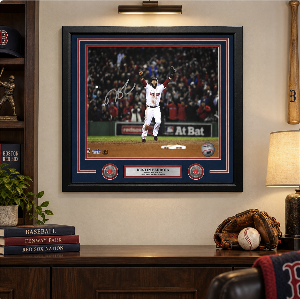 Dustin Pedroia 2013 World Series Celebration Boston Red Sox Autographed 11x14 Framed Baseball Photo