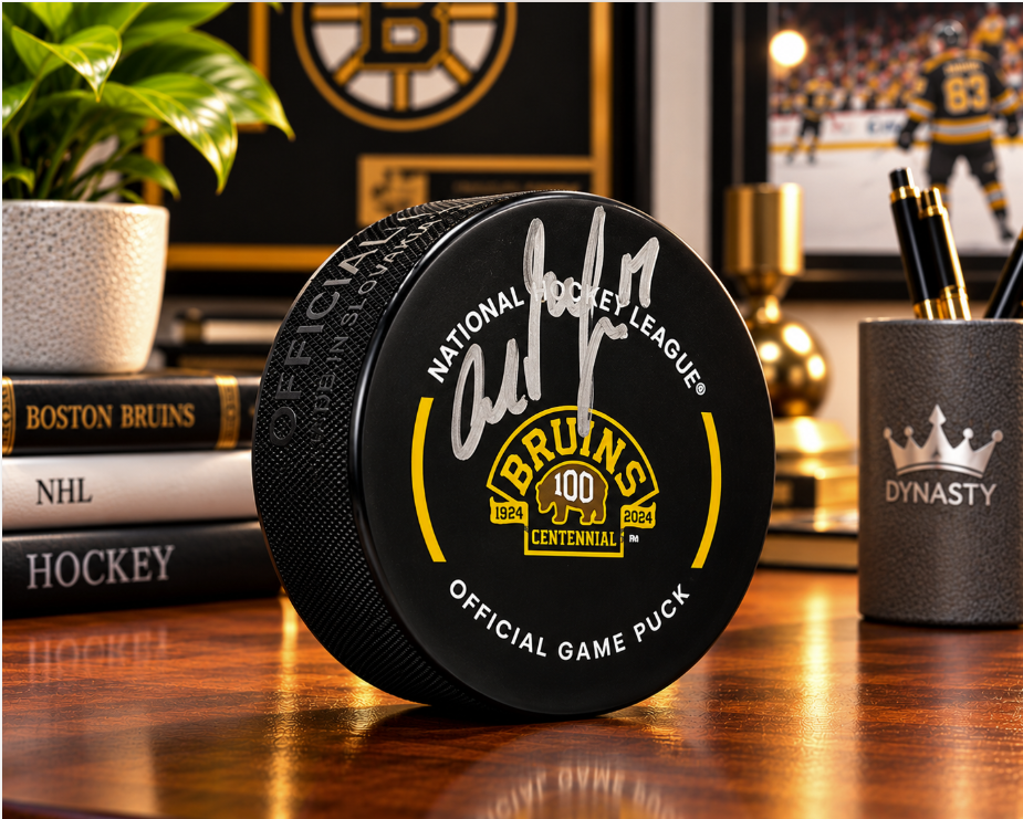Milan Lucic Boston Bruins Autographed 100th Anniversary Hockey Game Puck