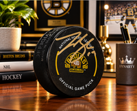 Johnny Beecher Boston Bruins Autographed 100th Anniversary Hockey Game Puck