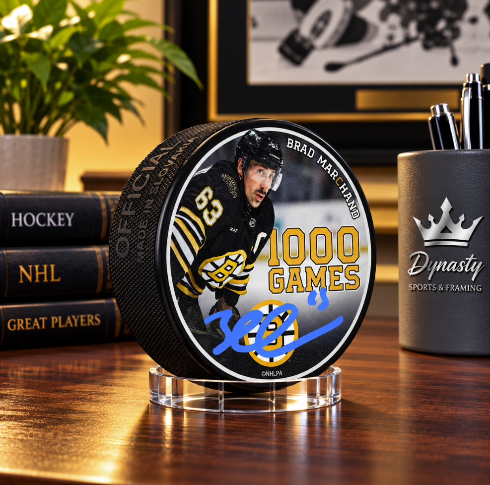 Brad Marchand Autographed Boston Bruins 1000 Games Commemorative Hockey Puck