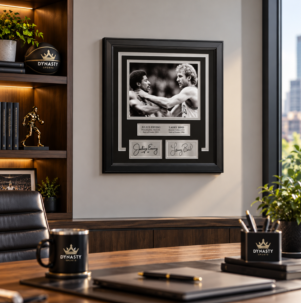 Julius "Dr. J" Erving v. Larry Bird 8" x 10" Framed Basketball Photo with Engraved Autographs